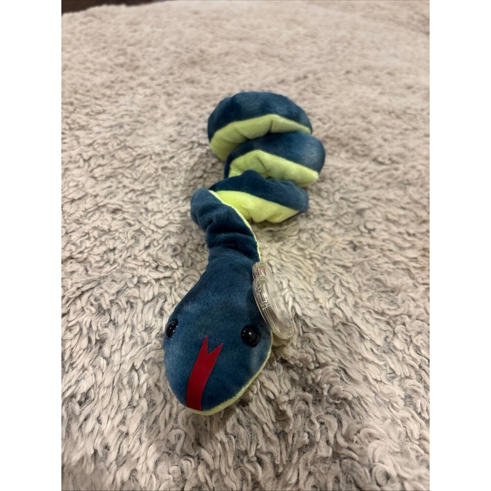 Ty Beanie Babies Hissy Snake Plush‎ OS Blue Green Excellent Coiled Toy